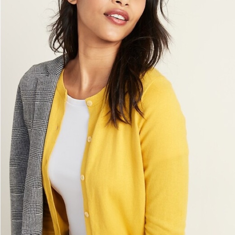 Old Navy Mustard Yellow Crewneck Cardigan Button Up Sweater - Picture 4 of 9